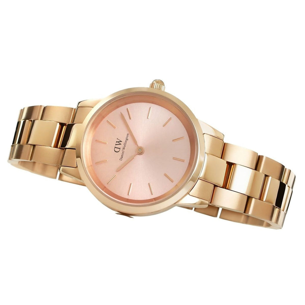 Daniel Wellington Iconic Link Pink Dial Rose Gold Steel Strap Watch For Women - DW00100333