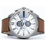 Diesel Mega Chief Chronograph White Dial Brown Leather Strap Watch For Men - DZ4280