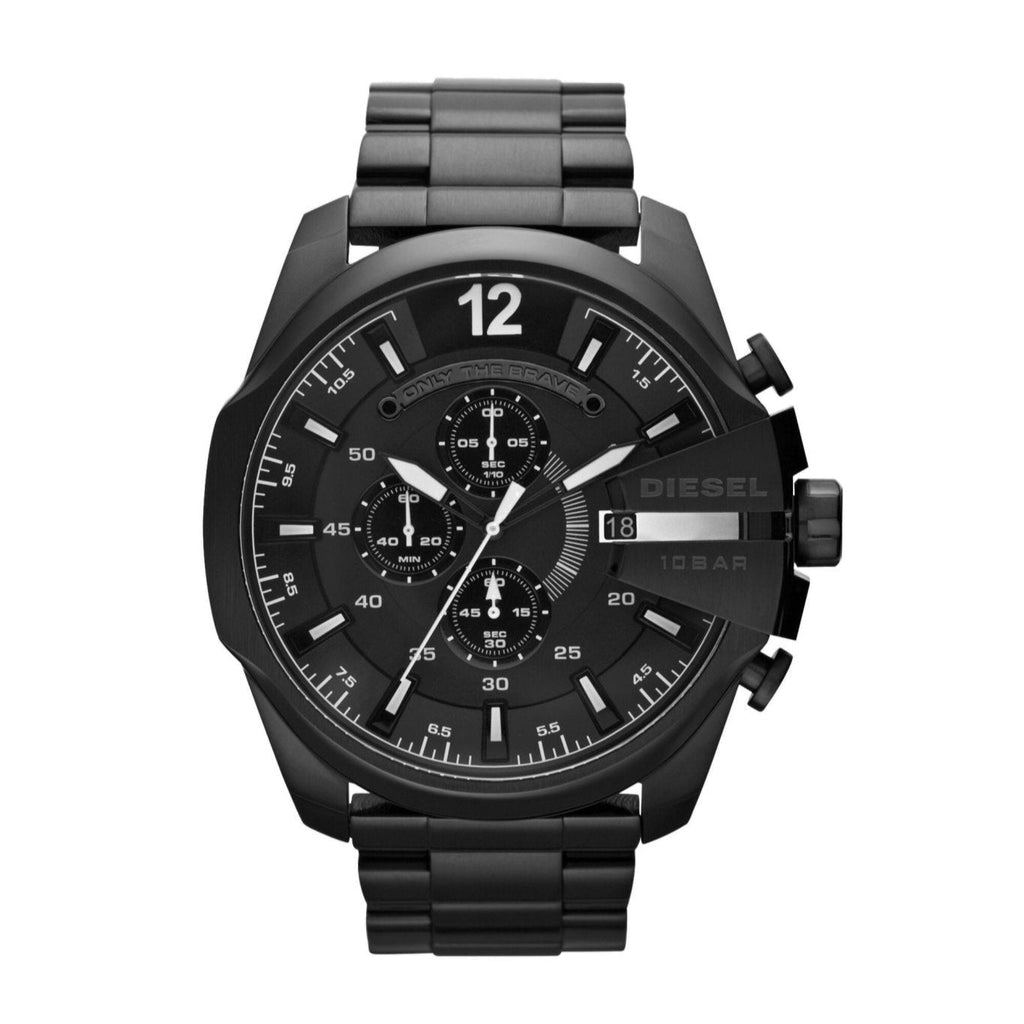 Diesel Mega Chief Chronograph Black Dial Black Steel Strap Watch For Men - DZ4283