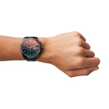 Diesel Mega Chief Chronograph Black Dial Black Leather Strap Watch For Men - DZ4323