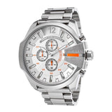 Diesel Mega Chief Chronograph White Dial Silver Steel Strap Watch For Men - DZ4328