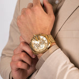 Diesel Mega Chief Chronograph Gold Dial Gold Steel Strap Watch For Men - DZ4360