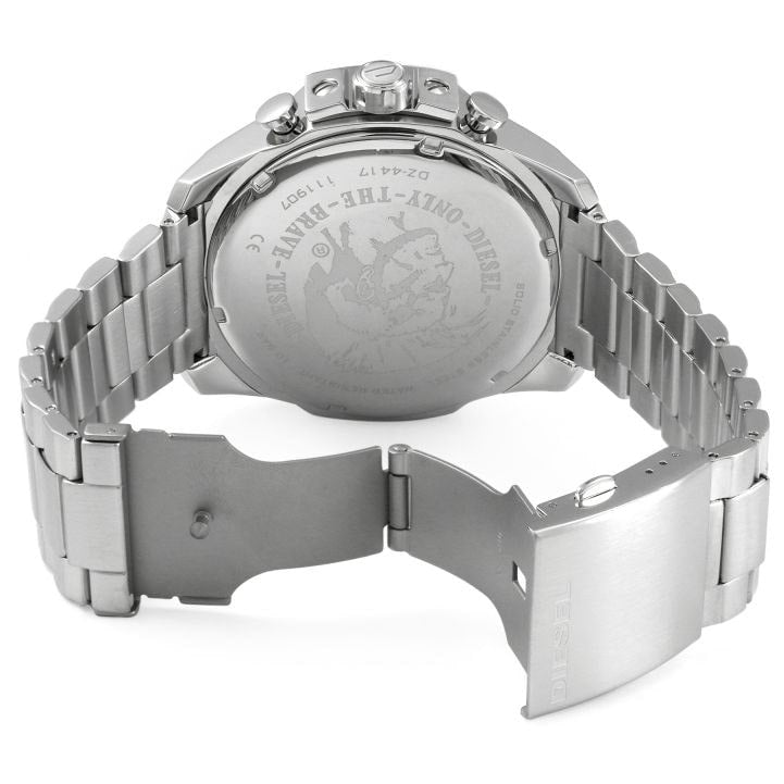 Diesel Mega Chief Chronograph Blue Dial Silver Steel Strap Watch For Men - DZ4417