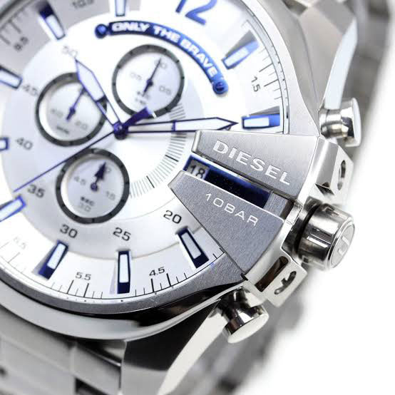 Diesel Mega Chief Chronograph White Dial Silver Steel Strap Watch For Men - DZ4477