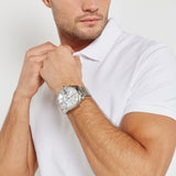 Diesel Mega Chief Chronograph White Dial Silver Steel Strap Watch For Men - DZ4477