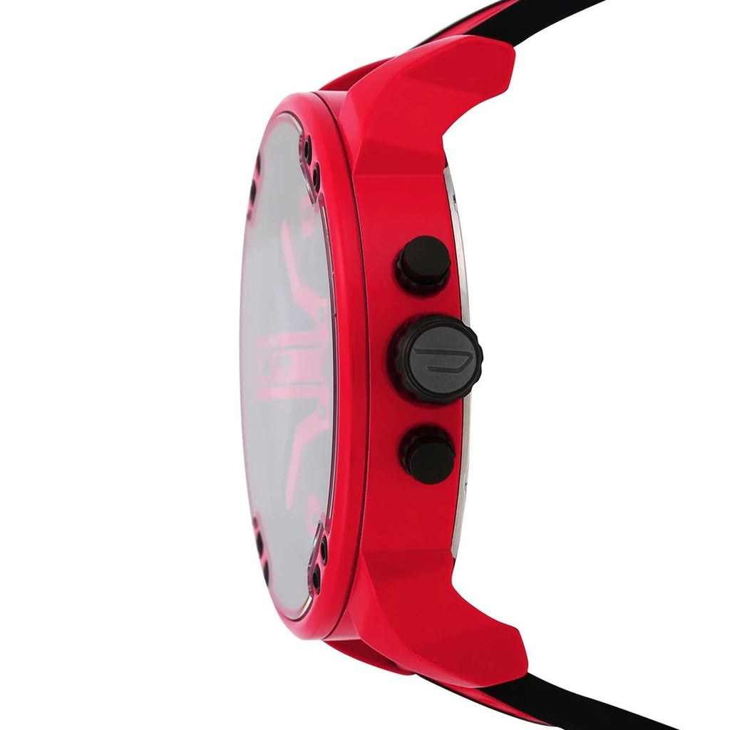 Diesel Mega Chief Chronograph Black Dial Red Rubber Strap Watch For Men - DZ4526