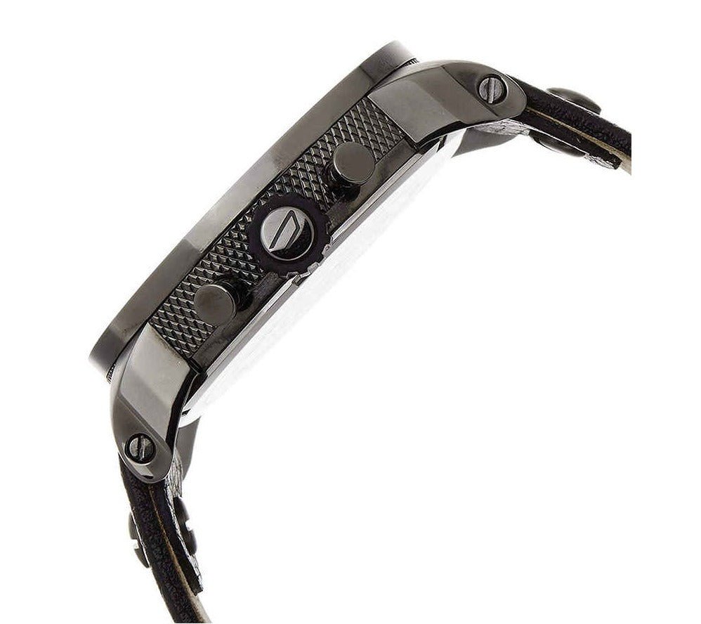 Diesel Badass Chronograph Anthracite Dial Black Leather Strap Watch For Men - DZ7270