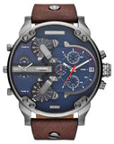 Diesel Mr Daddy Chronograph Blue Dial Brown Leather Strap Watch For Men - DZ7314