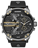 Diesel Mr Daddy 2.0 Chronograph Black Dial Black Leather Strap Watch For Men - DZ7348