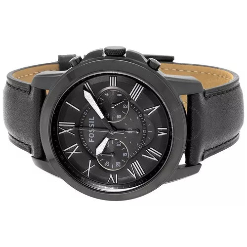 Fossil Grant Chronograph Black Dial Black Leather Strap Watch for Men - FS5132