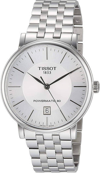Tissot T Classic Carson Premium Powermatic 80 White Dial Silver Steel Strap Watch For Men - T122.407.11.031.00