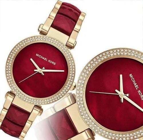 Michael Kors Parker Mother of Pearl Red Dial Two Tone Steel Strap Watch for Women - MK6427