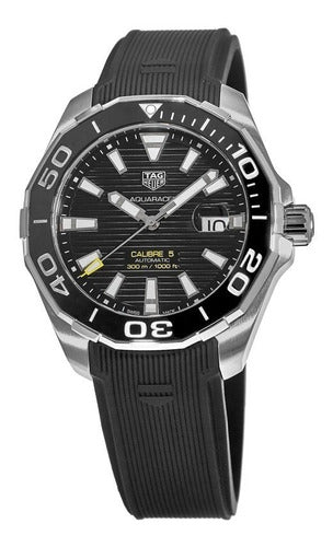Tag Heuer Aquaracer Calibre 5 Automatic Black Dial Black Rubber Strap Watch for Men - WAY201A.FT6142