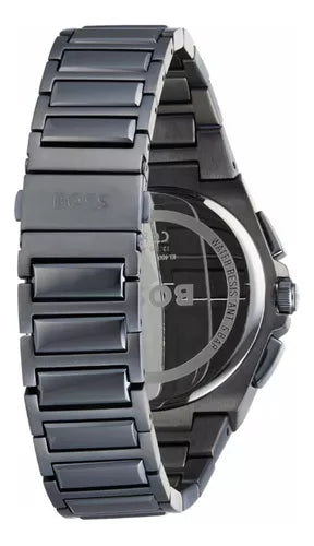 Hugo Boss Steer Chronograph Quartz Grey Dial Grey Steel Strap Watch For Men - 1513996