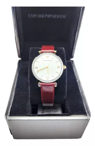 Emporio Armani Gianni T-Bar Quartz Silver Dial Brown Leather Strap Watch For Women - AR11061