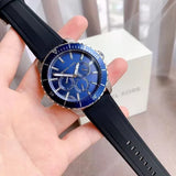 Michael Kors Cunningham Multifunction Blue Dial Black Rubber Strap Watch For Men - MK7160