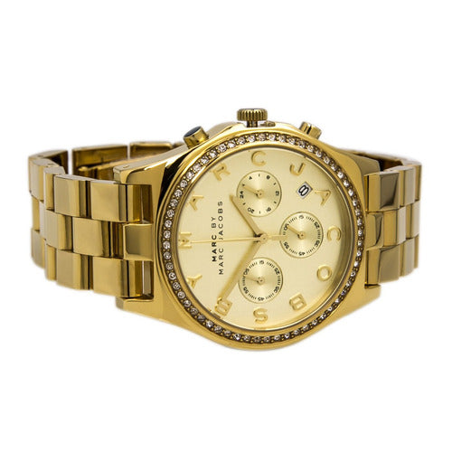 Marc Jacobs Henry Chronograph Gold Dial Gold Steel Strap Watch for Women - MBM3105