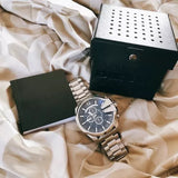 Diesel Mega Chief Chronograph Blue Dial Silver Steel Strap Watch For Men - DZ4417