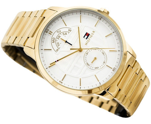 Tommy Hilfiger Hunter White Dial Gold Steel Strap Watch for Men - 1791609