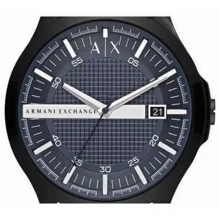 Armani Exchange Hampton Quartz Blue Dial Black Leather Strap Watch for Men - AX2411