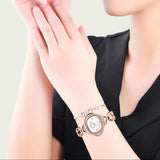 Swarovski Crystal Flower Silver Dial Rose Gold Steel Strap Watch for Women - 5547626