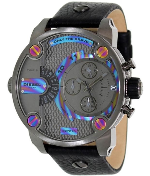 Diesel Badass Chronograph Anthracite Dial Black Leather Strap Watch For Men - DZ7270