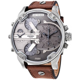 Diesel Mr Daddy Chronograph Grey Dial Brown Leather Strap Watch For Men - DZ7413