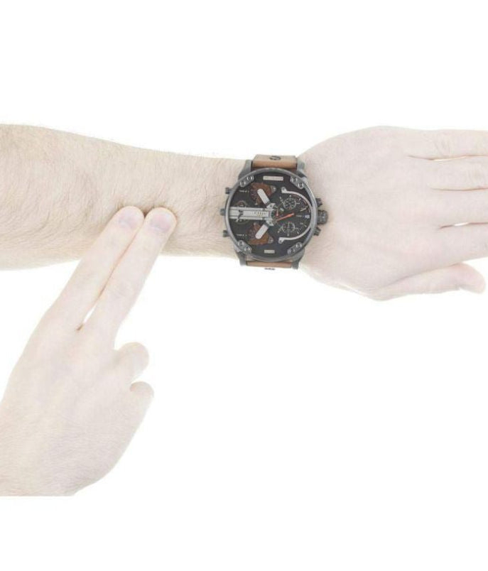 Diesel Mr Daddy 2.0 Black Dial Brown Leather Strap Watch For Men - DZ7332