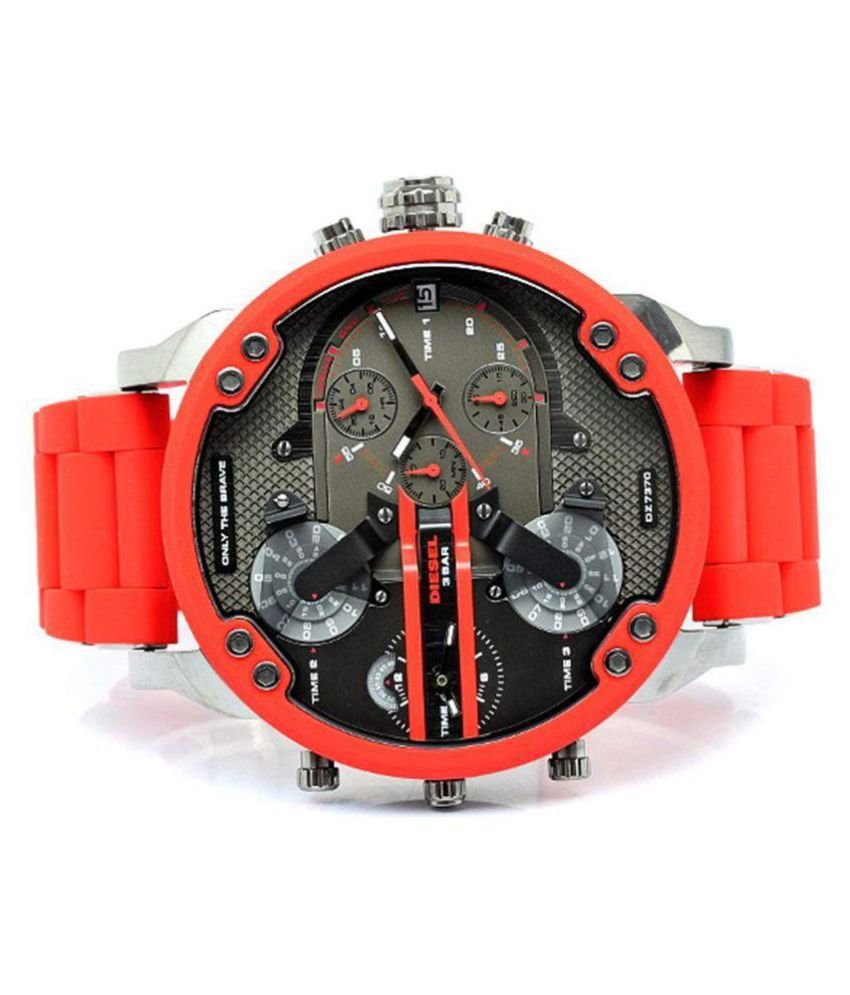 Diesel Mr Daddy 2.0 Chronograph Black Dial Red Silicone Strap Watch For Men - DZ7370
