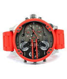 Diesel Mr Daddy 2.0 Chronograph Black Dial Red Silicone Strap Watch For Men - DZ7370