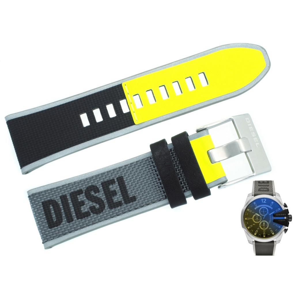 Diesel Mega Chief Chronograph Black Dial Grey Nylon Strap Watch For Men - DZ4523