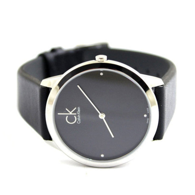 Calvin Klein Minimal Black Dial Black Leather Strap Watch for Men - K3M221CS
