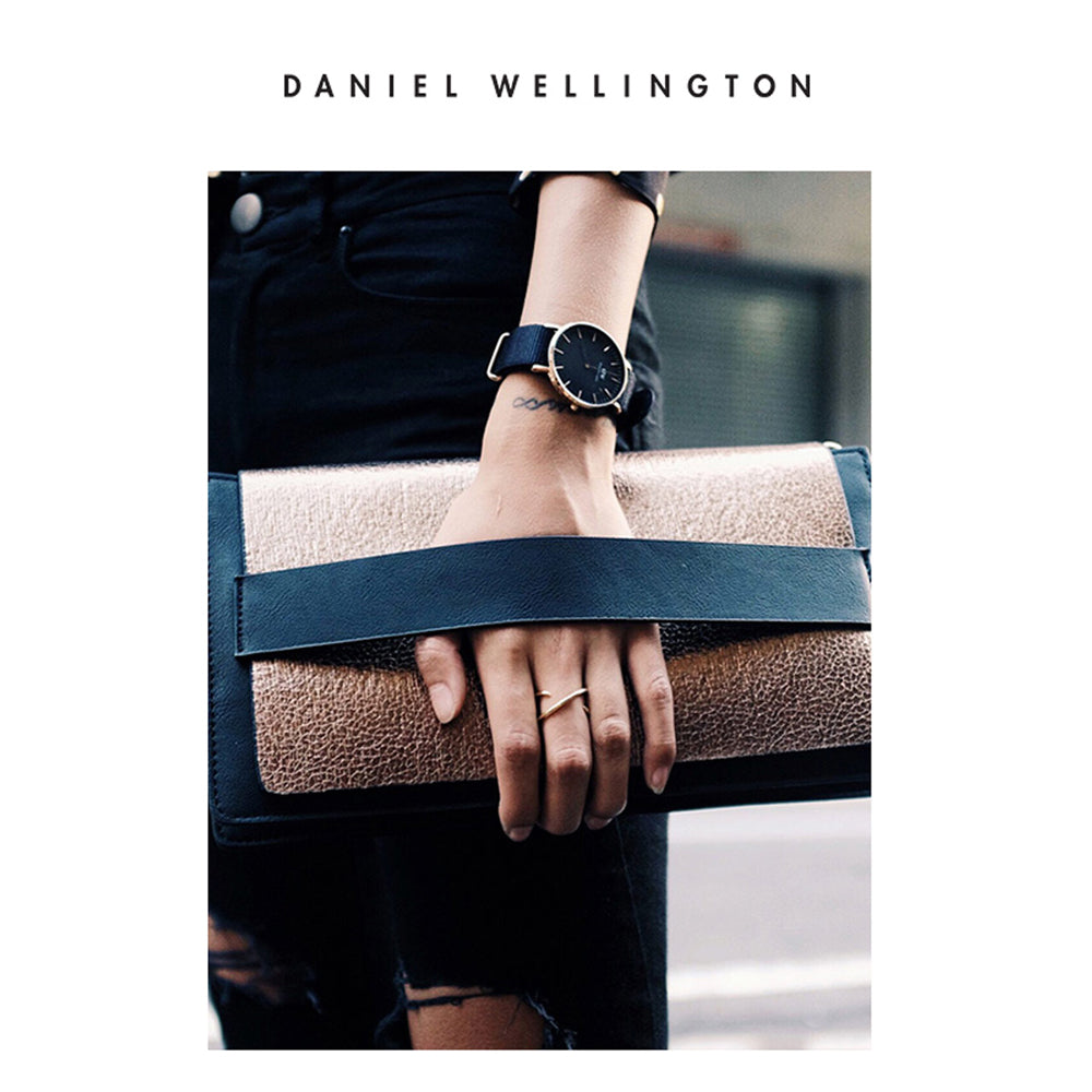 Daniel Wellington Classic Cornwall Quartz Black Dial Black Nylon Strap Watch For Women - DW00100151