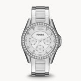 Fossil Riley Multifunction Silver Dial Silver Steel Strap Watch for Women - ES3202