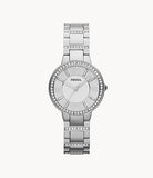 Fossil Virginia Silver Dial Silver Steel Strap Watch for Women - ES3282