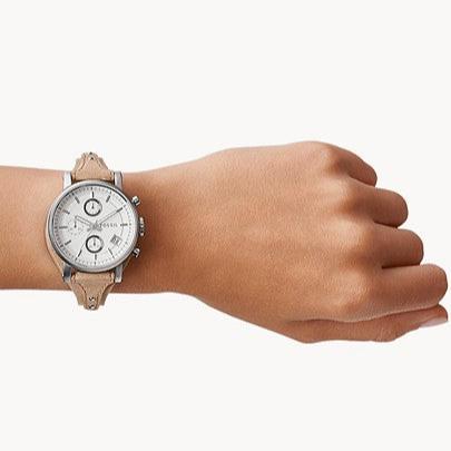Fossil Boyfriend Chronograph White Dial Brown Leather Strap Watch for Women - ES3625