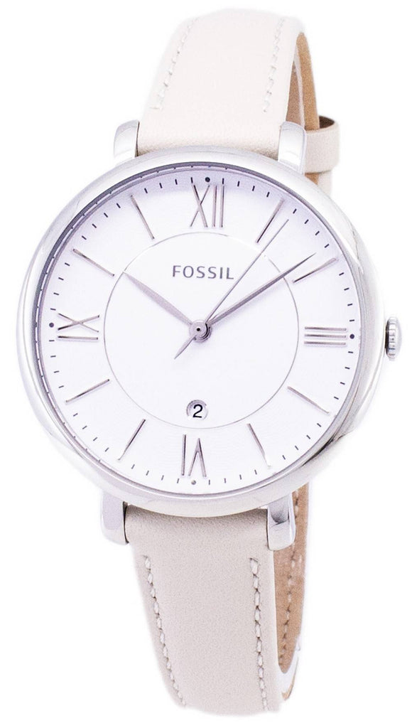 Fossil Jacqueline White Dial Beige Leather Strap Watch for Women - ES3793