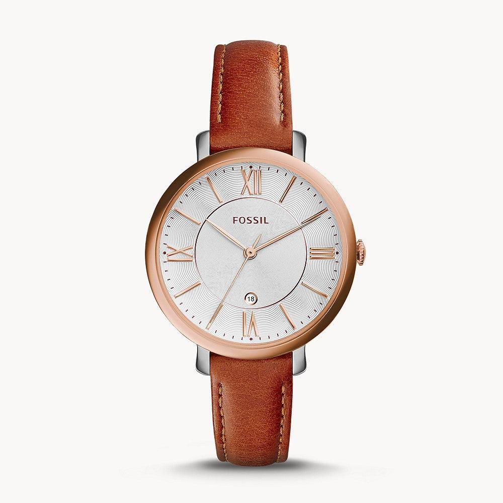 Fossil Jacqueline White Dial Brown Leather Strap Watch for Women - ES3842