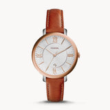 Fossil Jacqueline White Dial Brown Leather Strap Watch for Women - ES3842