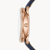 Fossil Tailor White Dial Blue Leather Strap Watch for Women - ES4394