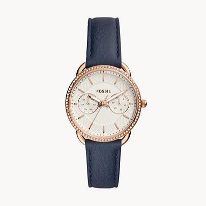 Fossil Tailor White Dial Blue Leather Strap Watch for Women - ES4394