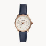 Fossil Tailor White Dial Blue Leather Strap Watch for Women - ES4394