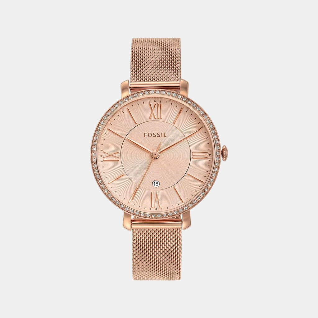 Fossil Jacqueline Quartz Rose Gold Dial Rose Gold Mesh Strap Watch for Women - ES4628