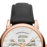 Emporio Armani Meccanico Skeleton Silver Dial Black Leather Strap Watch For Men - AR60031