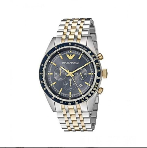 Emporio Armani Tazio Chronograph Blue Dial Gold & Silver Stainless Steel Strap Watch For Men - AR8030