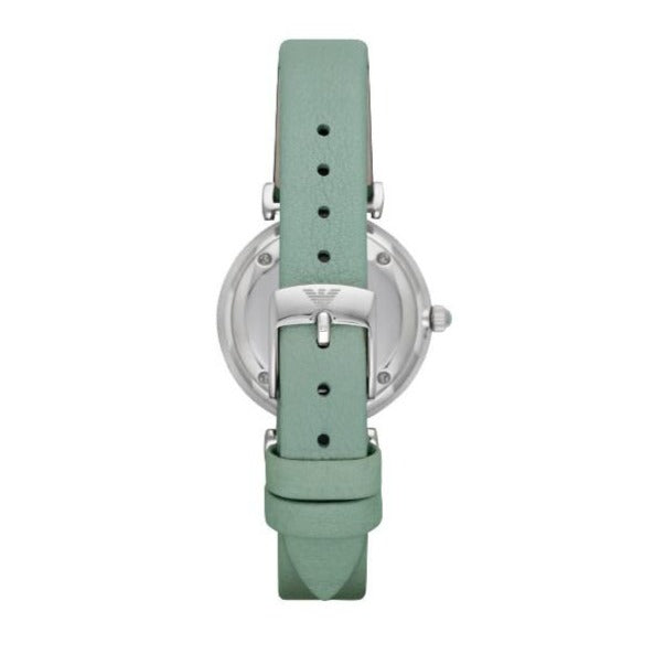 Emporio Armani Gianni T Bar Mother Of Pearl Blue Dial Blue Leather Strap Watch For Women - AR1959