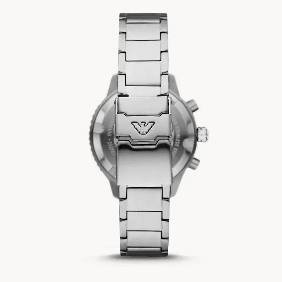 Emporio Armani Diver Chronograph Quartz Black Dial Silver Steel Strap Watch For Men - AR11360