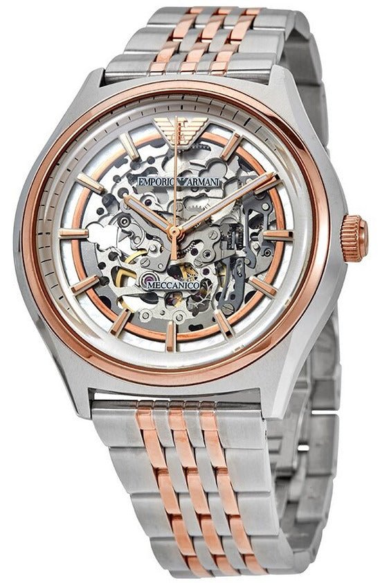 Emporio Armani Meccanico White Dial Two Tone Stainless Steel Watch For Men - AR60002