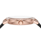 Emporio Armani Cleo Three-Hand Mother of Pearl Dial Black Leather Strap Watch For Women - AR11485