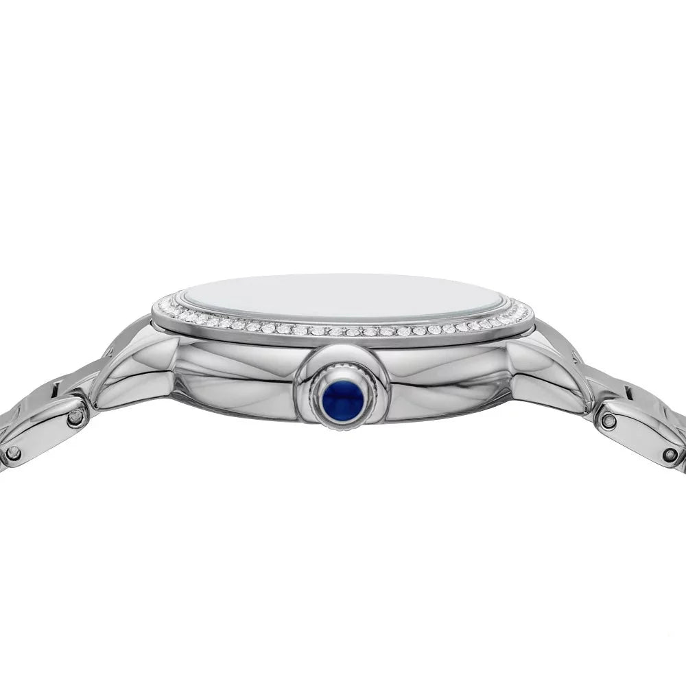 Emporio Armani Mia Three Hand Crystals Blue Dial Silver Steel Strap Watch For Women - AR11630